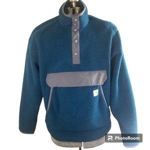 Carhartt Sweater Men's Large Fleece Pullover Blue Sherpa Jacket Pocket Outdoors